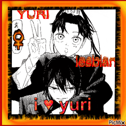 a picture of two anime characters with yuri written on the bottom right