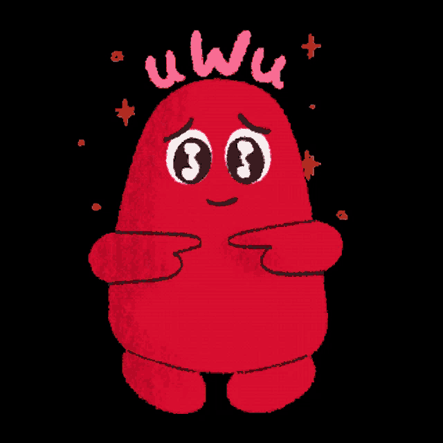 a drawing of a red cartoon character with the words uwu above it