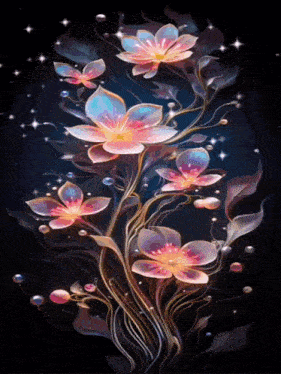 a bunch of flowers on a black background