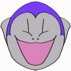 a cartoon face with a pink tongue sticking out and a purple headband