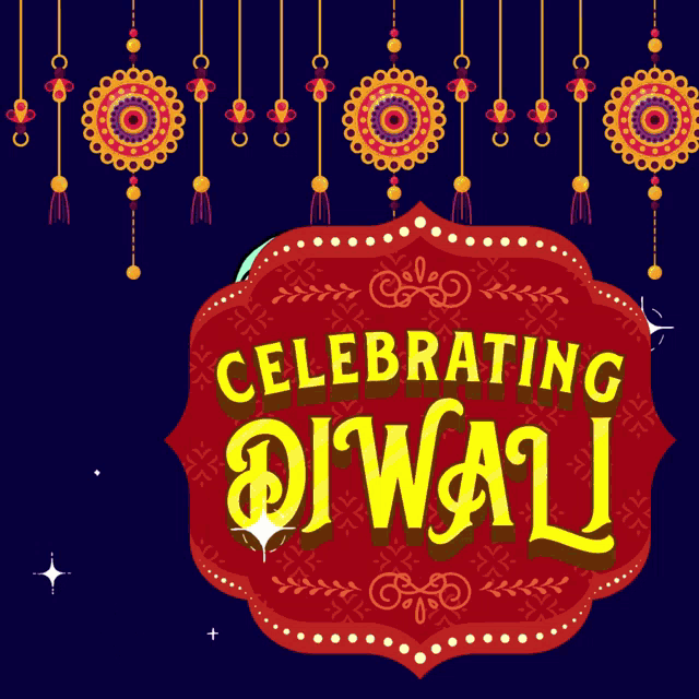a sign that says celebrating diwali with a blue bird
