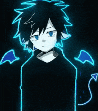 a drawing of a person with blue wings