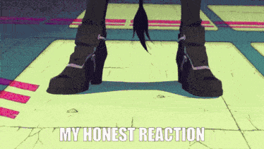 a cartoon of a person 's feet with the words " my honest reaction " written below them