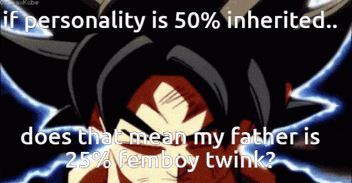 if personality is 50 % inherited , does that mean my father is 25 % femboy twink ?