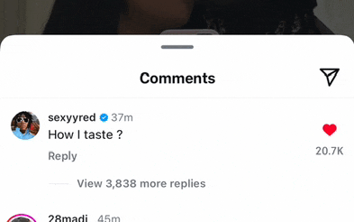 a screenshot of sexyyred 's instagram page with comments