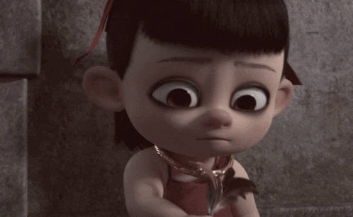 a close up of a cartoon character with a necklace around her neck