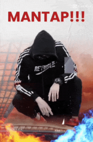a man wearing a black hoodie with the word mantap written on it