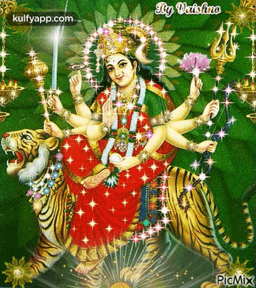 a painting of a woman sitting on top of a tiger with the words kulfyapp.com at the top