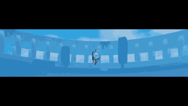 a computer generated image of a person flying through the air with a blue sky in the background