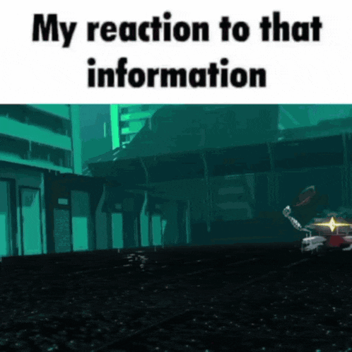 a screenshot of a video game with the words my reaction to that information