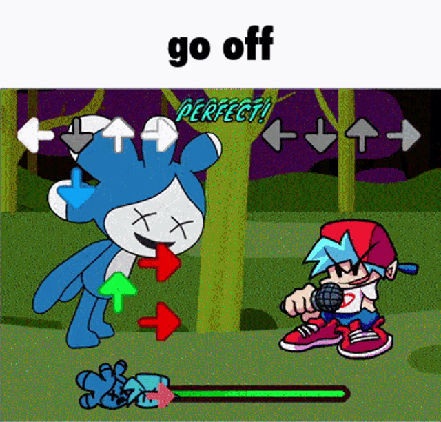 a cartoon of a boy playing a video game with the words go off perfect on top