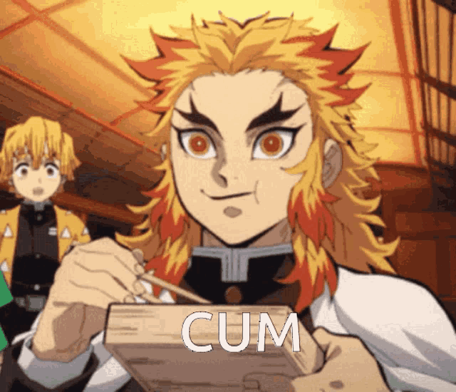 a cartoon character holding a piece of paper that says cum on it