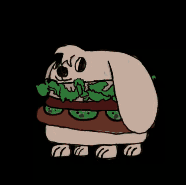 a drawing of a dog eating a hamburger with the words wanchurger moment written below it