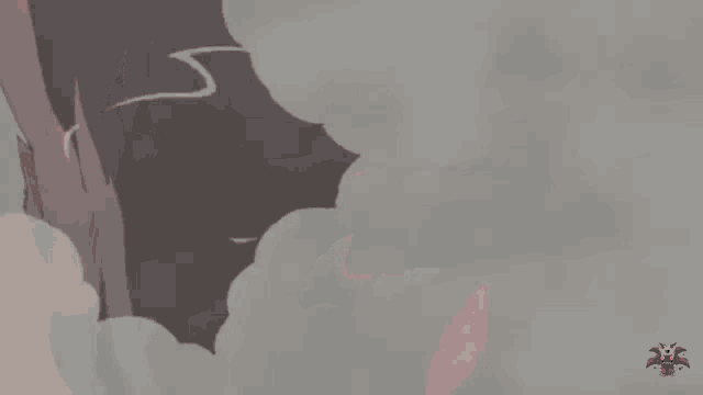 a cartoon character is surrounded by smoke and a red light
