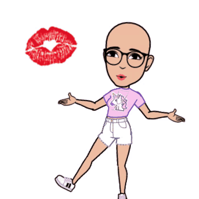 a cartoon of a bald woman wearing glasses
