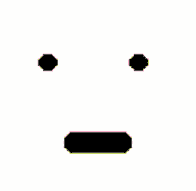 a cartoon face with three squares on it and a black silhouette .