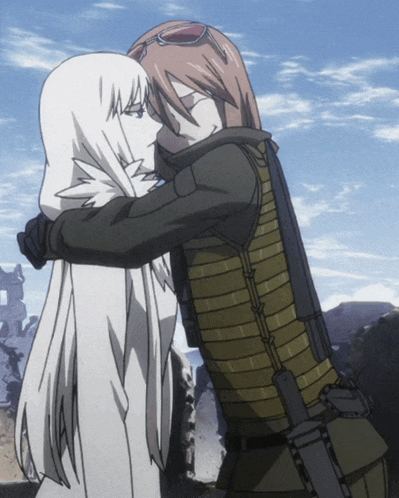 a man and a woman hugging each other in a cartoon