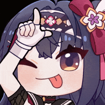 a cartoon girl with a flower in her hair is sticking her tongue out