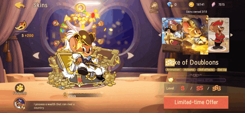 a screenshot of a game that says skins and a limited time offer