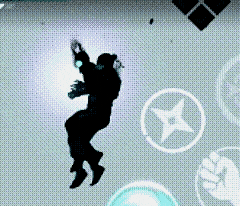 a silhouette of a person jumping in the air with a circle with a star in it