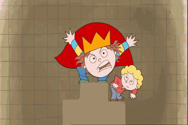 a cartoon of a boy with a red cape and a crown on his head