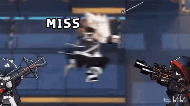 a cartoon character with a bow and arrow is standing next to a sniper holding a gun .
