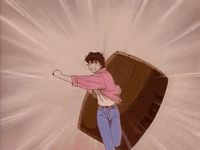 a woman in a pink sweater is screaming with her mouth open