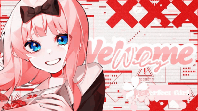 a girl with pink hair and blue eyes is holding a box with the words " perfect girl " below her