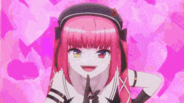 a girl with red hair and yellow eyes is wearing a beret and gloves .