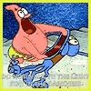 patrick star from spongebob squarepants is holding a bottle of beer in his hand .