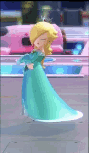 a cartoon princess in a blue dress is dancing