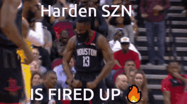a basketball player with the number 13 on his jersey is fired up