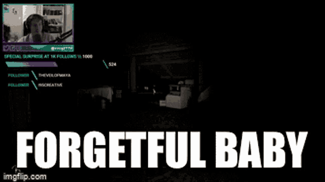 a screenshot of a video game with the words " forgetful baby " on the bottom