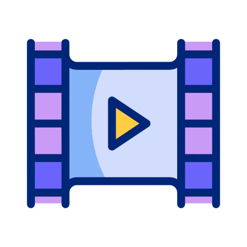 a blue and purple icon with a play button in the middle