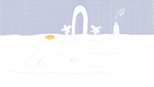 a drawing of a sink with a faucet and a soap dispenser