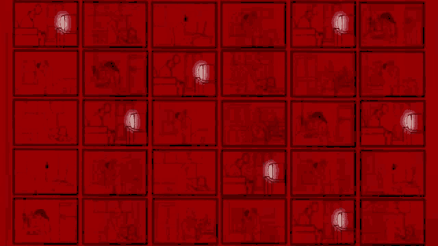 a cartoon of a man and a woman having sex in a room with a red background .