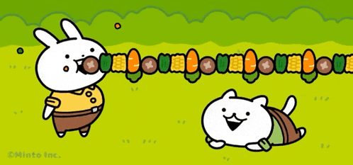 a cartoon of a rabbit and a cat with the words minto inc. on the bottom right