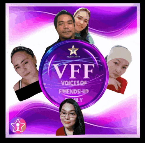 a group of people are surrounded by a purple circle that says vff voices of friendship