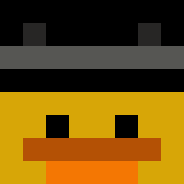 a pixel art drawing of a duck with a hat on .