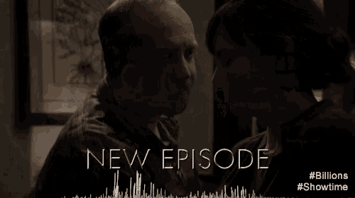 a new episode of billions is being advertised with a couple kissing