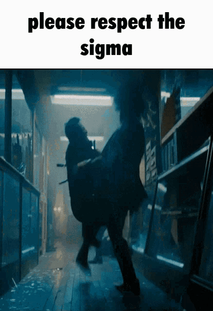 a man is holding another man in a hallway with the words please respect the sigma