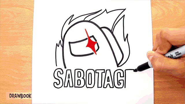 a person is drawing a logo that says sabotac
