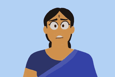 a cartoon illustration of a woman in a blue sari