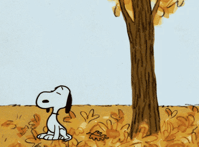 a cartoon of a dog playing with leaves