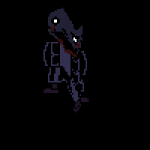 it looks like a pixel art of a monster with blood coming out of its eyes .