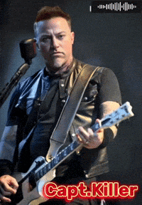 a man is playing a guitar in front of a microphone with the name capt.killer on the bottom