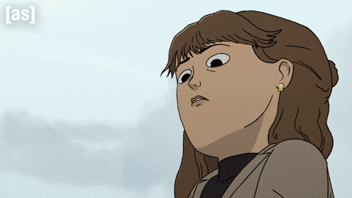 a cartoon drawing of a woman looking up with the letters [ as ] behind her