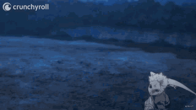 a crunchyroll advertisement with a white ribbon