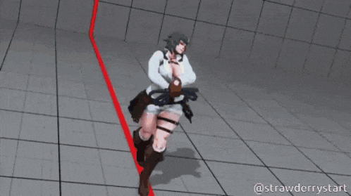 a video game character is jumping in the air with her arms outstretched ..