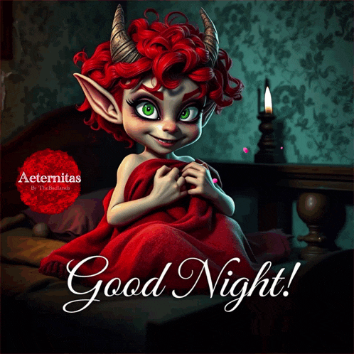 a cartoon illustration of a devil with horns and the words good night